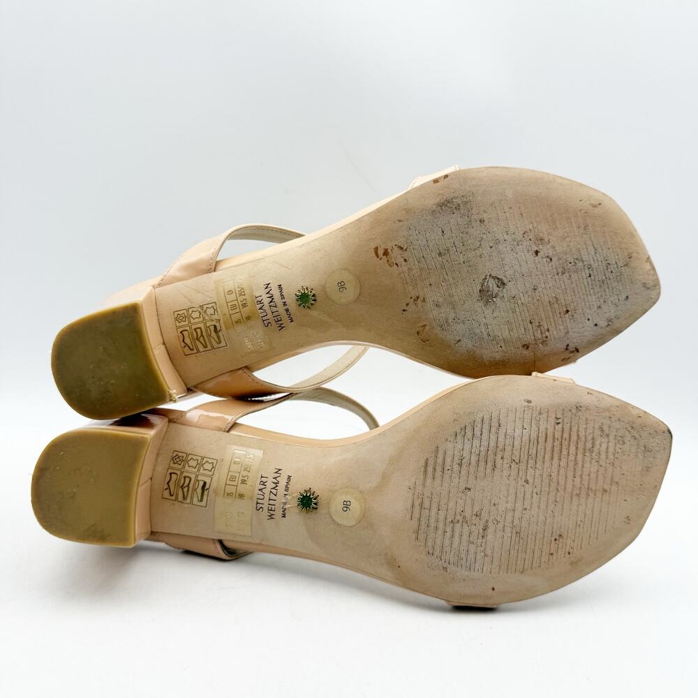 Stuart Weitzman Womens Aleena 50 Block Heel Sandals US 9 B Nude Leather - Picture 10 of 13
